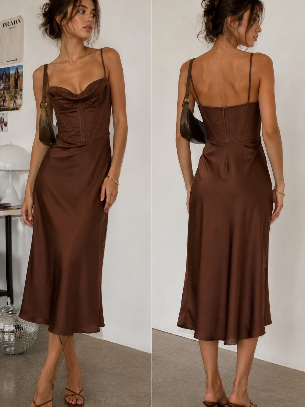 House of CB Satin Brown Corset Dress